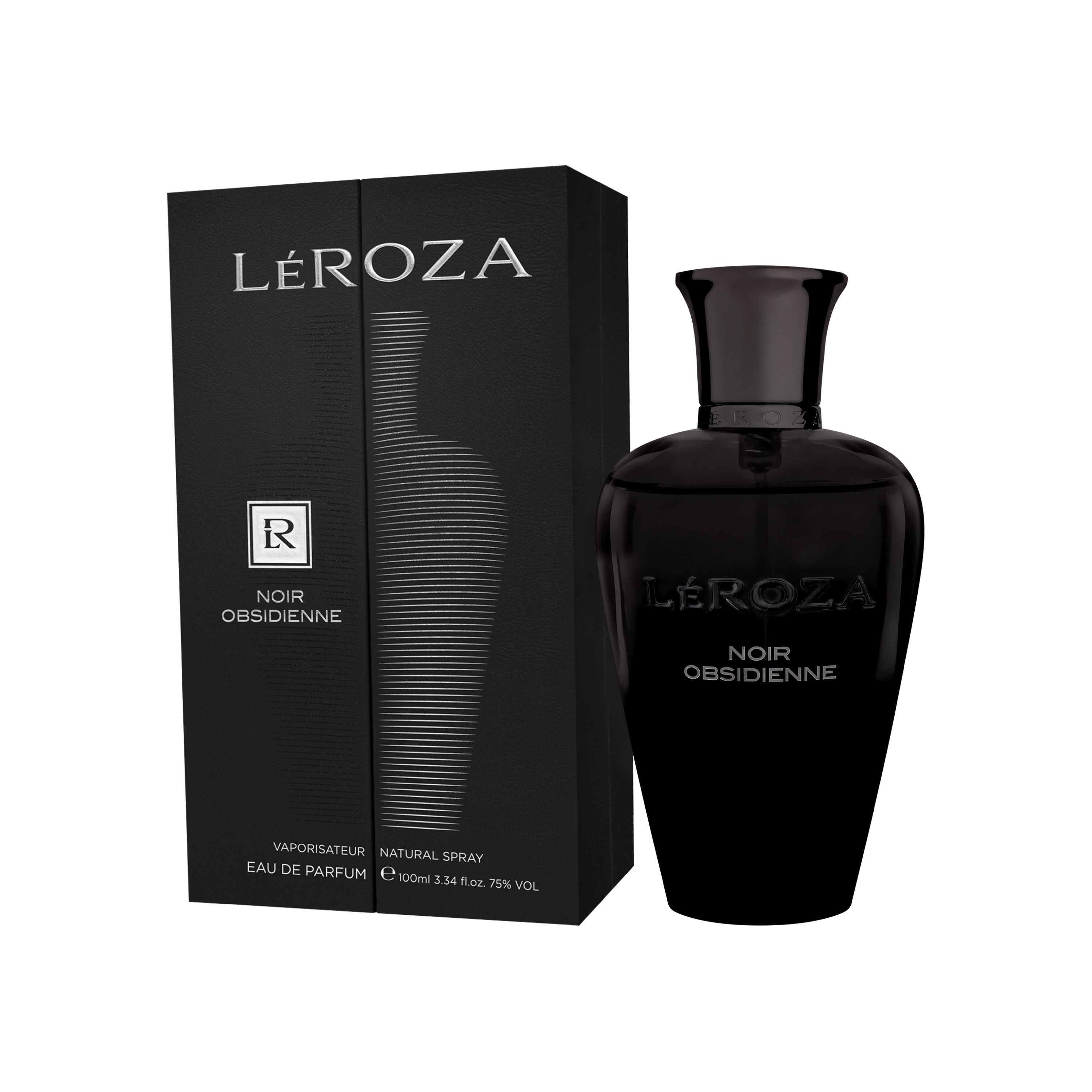 Noire Obsidienne Leroza woody ambery men's perfume bottle